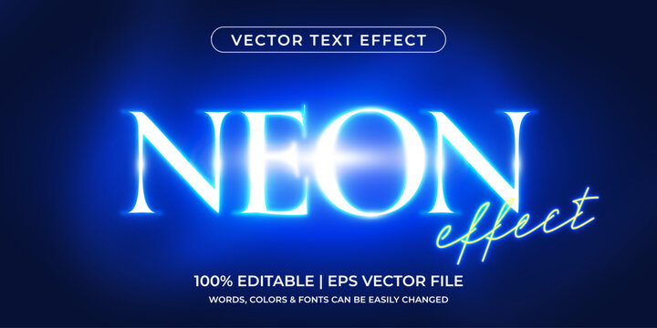 Glowing Blue Neon Vector Text Effect, Fully Editable