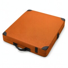 Obraz premium Orange folding bouldering crash pad mat isolated on white background, ideal for rock climbing gear catalogs, outdoor extreme sport web pages, and safety mattress promos.