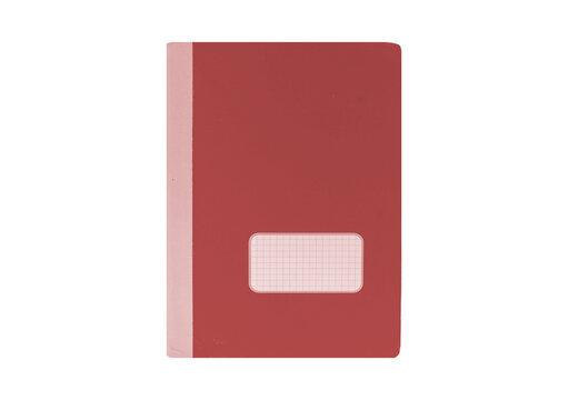 Red exercise book for school work or office supplies isolated background.
