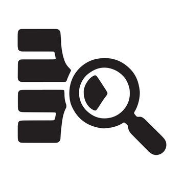 Detailed analysis of segments icon represented by a magnifying glass over data blocks with analysis, research