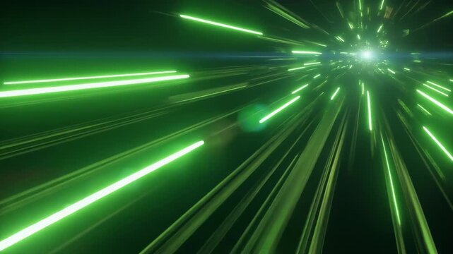 scene featuring animated green light streaks emerging from the top-right corner