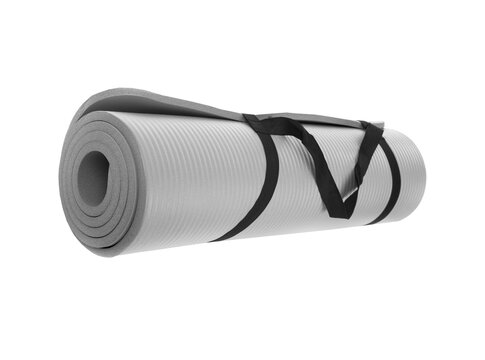 White yoga mat rolled up isolated on transparent background view.