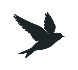 Fototapeta premium Silhouette of a bird in flight against a white background.