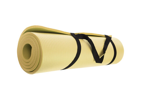 Yellow yoga mat rolled up isolated on transparent background cut.