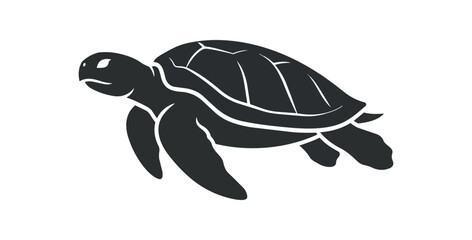 Silhouette of a sea turtle swimming gracefully in the ocean. © Eighth