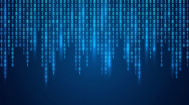 Blue Binary Code Background with Digital Data Stream and Cyber Technology