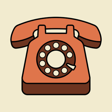 Retro orange rotary dial telephone icon.