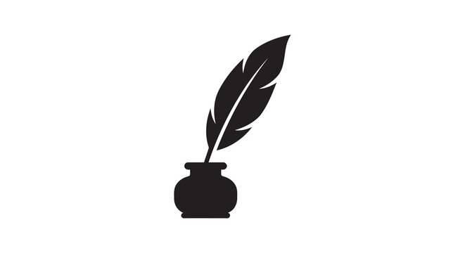 Feather quill and inkwell black silhouette writing