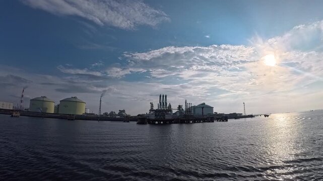 Industrial harbor and chemical refinery background footage for energy engineering, logistics, and corporate presentation