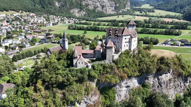 Aerial view of Gutenberg Castle in Balzers, Liechtenstein