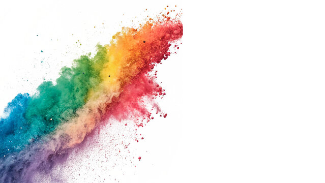 Dynamic explosion wave of multi colored powder paint isolated on transparent background