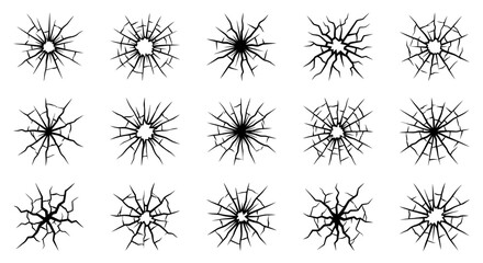 Obraz premium Set of fifteen black glass crack patterns