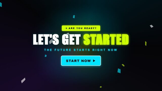 Lets Get Started Animated Text with Confetti and Button.