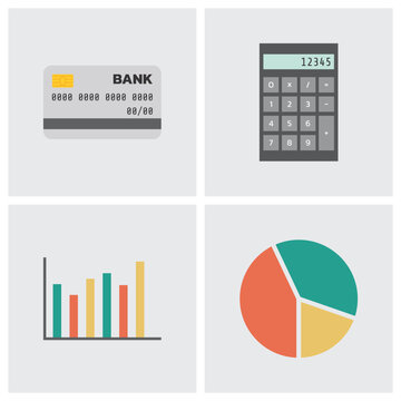 Financial and business data analysis icon set flat vector illustration