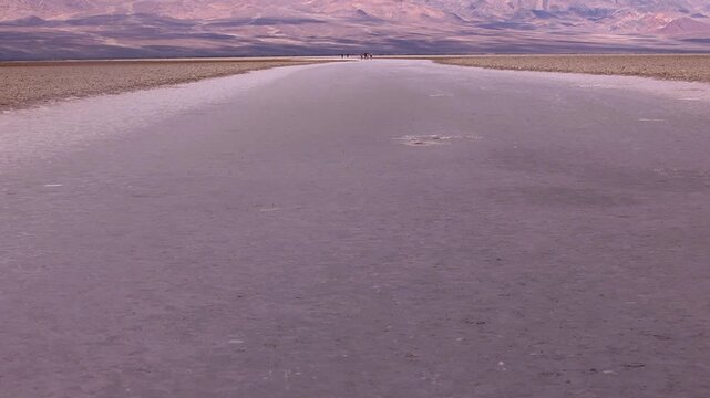 Wide shot of salt flats in Death Valley