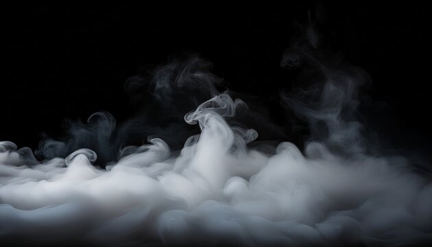Mysterious Low Lying Ground Fog Or Heavy White Smoke Spreads Across A Completely Black Backdrop Creating An Atmospheric Visual Effect For Dramatic Presentations Or Screen Overlays