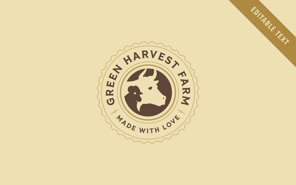 Retro livestock ranch emblem vector logo template with editable text offers organic dairy farms and local butchers an outstanding rustic heritage identity in clean circular minimal style