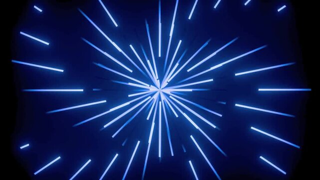 Bright blue glowing light rays explode outwards from a central point on a dark background, creating a dynamic starburst effect.