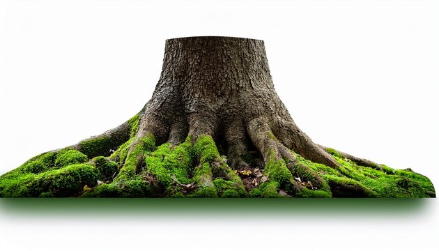 A Big Tree Root Overgrown With Green Moss Isolated On White Background With Clipping Path Included Floral Desaign Hd Image And Large Resolution Can Be Used As Wallpaper