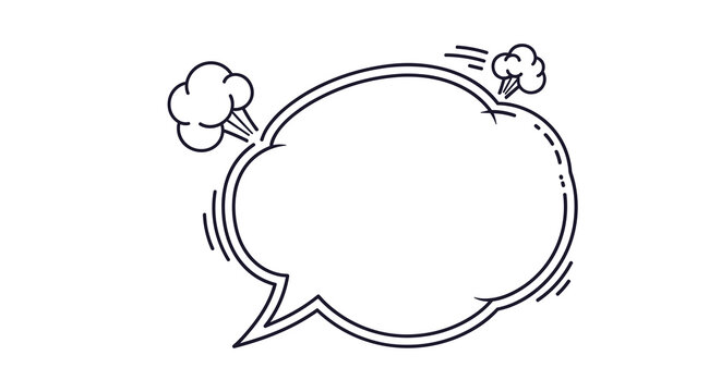 Empty comic book style speech bubble with steam or smoke puffs coming out from the sides on a plain white background for custom text blurbs.