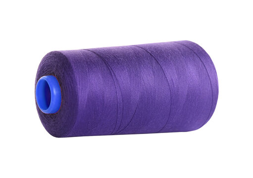 Purple sewing thread spool isolated on transparent background.