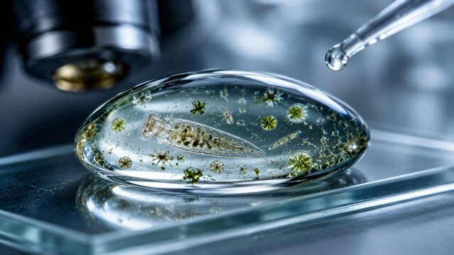 Scientist dropping sample onto slide with microorganisms. Bacteriologist researching bacteria in laboratory. Medical science, clinical trial, diagnostic testing and biological analysis.