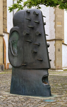 Osnabruck, Germany. Grosser Nagelkopf (Big head with nails) sculpture. It was created by sculptor Rainer Kriester in 1981-1982.