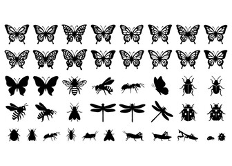 Fototapeta premium Insect Silhouette Collection Black Silhouette Vector Collection Bundle Isolated Clipart for Design, Logo, Cricut, Commercial Use