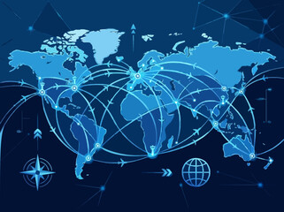 Global air travel network infographic featuring connected flight routes across a digital world map with representing comprehensive global interconnected flight paths © YouTube