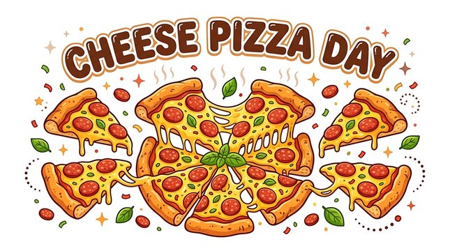 Cheese pizza day illustration with pepperoni slices isolated on white background