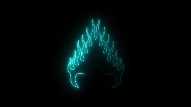 cyan Neon Flaming Paw Print Icon Glowing Animal Footprint Symbol on Black Background Futuristic Pet Logo Design for Wildlife, Veterinary and Gaming Concepts