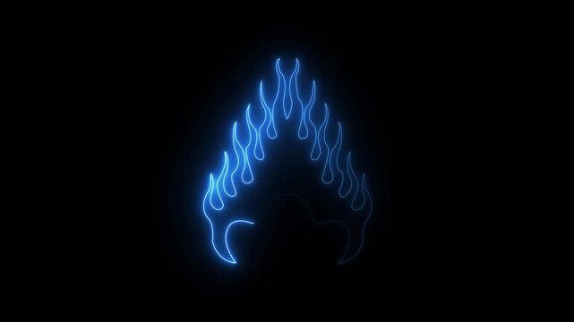 Blue Neon Flaming Paw Print Icon Glowing Animal Footprint Symbol on Black Background Futuristic Pet Logo Design for Wildlife, Veterinary and Gaming Concepts