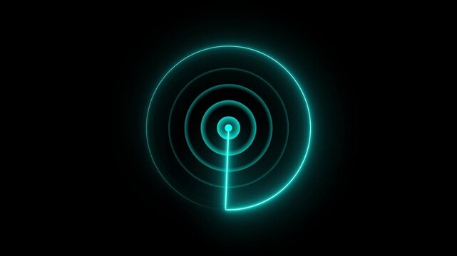 Glowing neon cyan radar technology animation on transparent . Futuristic HUD Radar Circle User Interface Target Searching Icon animation 4k video