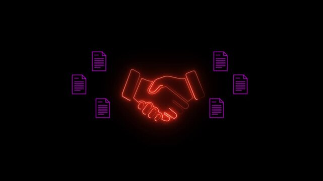 Digital Procurement Partnership with Handshake and Business Documents Icon, Vendor Agreement, Contract Management and Supply Chain Collaboration