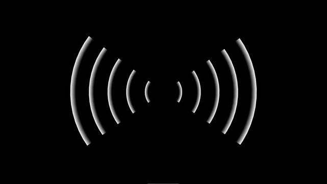 Abstract Wireless Signal Waves Icon, Radio Frequency Communication, Network Connectivity, WiFi Transmission and Digital Broadcast Technology on Black Background