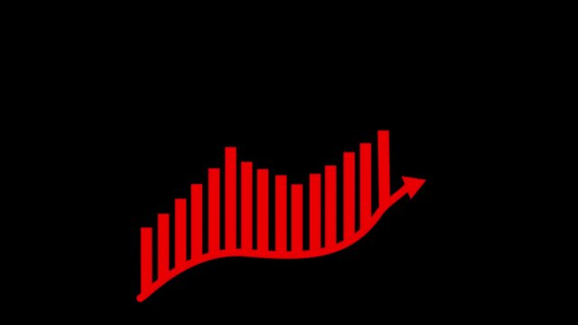 Abstract Business Growth Bar Chart with Upward Arrow, Financial Analytics, Revenue Growth, Market Performance and Investment Success Icon on Black Background