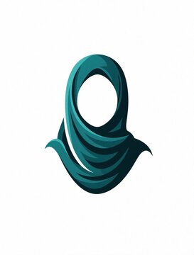 Minimalist hijab logo icon for modern branding. Teal headscarf silhouette on plain white background. Flat graphic symbol for fashion business identity. Pro simple artistic element for islamic