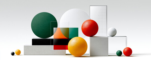 Obraz premium Geometric pattern created from oversized circles and rectangles with layered transparency, vibrant color harmony, contemporary graphic design background, elegant minimal style