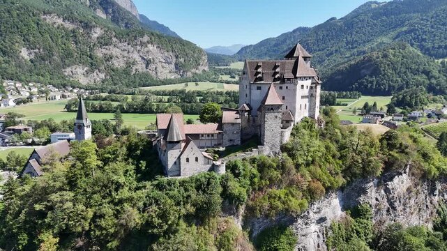 Aerial view of Gutenberg Castle in Balzers, Liechtenstein