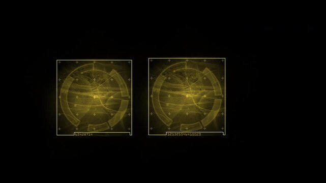 Golden futuristic hud display showing scientific data