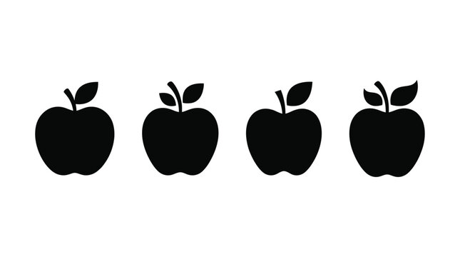 Black Apple Silhouettes On White Background Minimalist Fruit Shapes