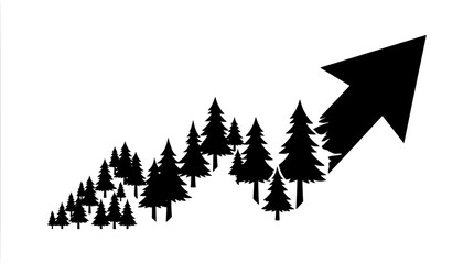 Obraz premium Minimalist pine forest growth arrow vector illustration set. Black coniferous trees forming a rising financial chart trend arrow perfect for ecology business growth, marketing, and corporate.