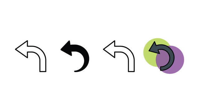 Set of various style undo and return arrow icons isolated on white