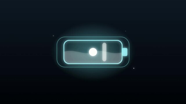 Digital battery charging indicators with neon blue glow effect on dark background