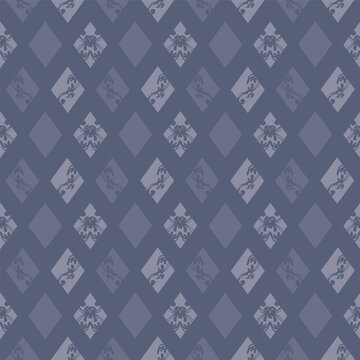 Seamless navy diamond pattern with medallion details for decor