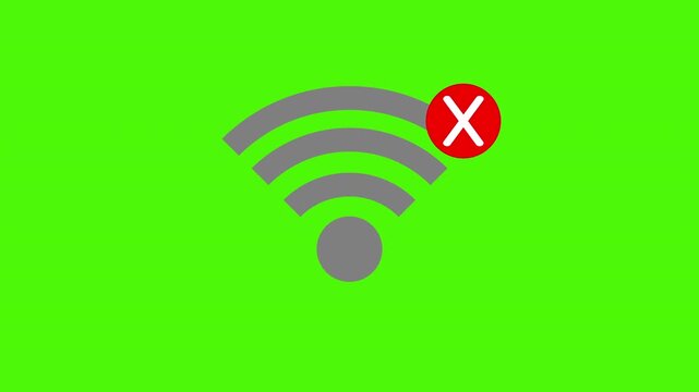 No wifi signal icon animation on green background. No internet, internet problems, Lost wi-fi network, Internet error, Broadcasting area with Wi-fi icon animation in 4k