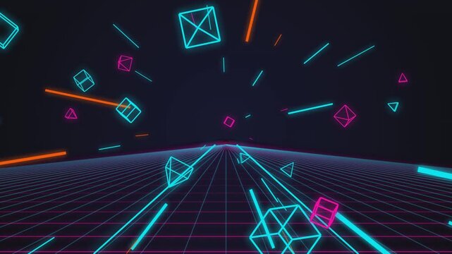Neon pink cyber space warp motion loop with fast tunnel zoom for futuristic video backgrounds