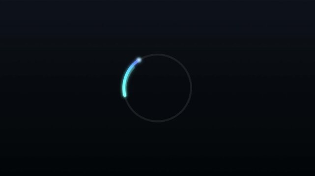 Three minimalist glowing cyan circular loading progress indicators against a dark solid background