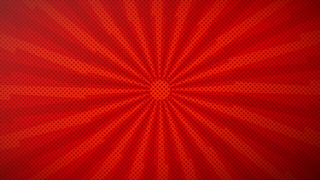 Red Radial Sunburst Background with Halftone Dot Texture in Comic Pop Art Style for Digital Design