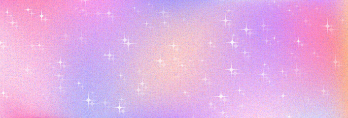 Magic gradient background with glitter sparkles on pink and purple. Vector realistic illustration of rainbow pastel wallpaper with stars, dreamy unicorn-themed backdrop for fantasy magic designs © klyaksun